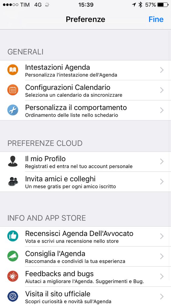 Le impostazioni con opzioni sull'account in cloud attivo