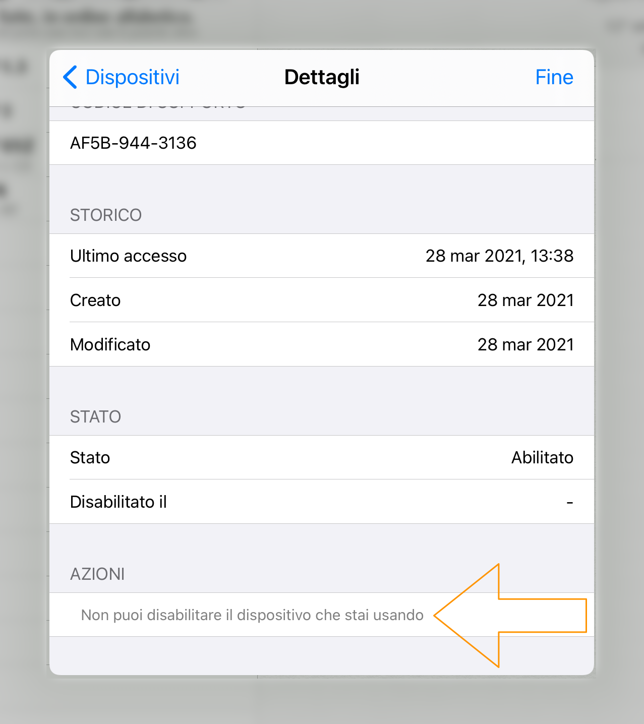 Dismissione dispositivo negata